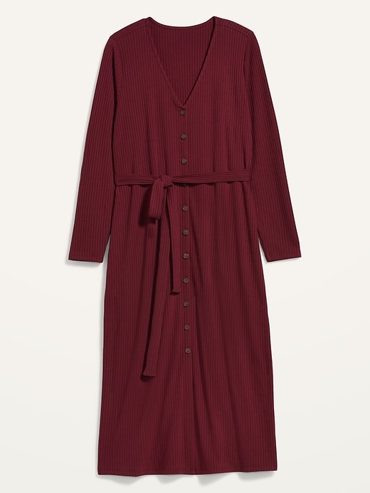 View large product image 2 of 2. Rib-Knit Button-Front Tie-Belt Plus-Size Midi Dress