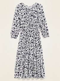 View large product image 3 of 3. Floral-Print Waist-Defined Bracelet-Sleeve Midi Dress for Women