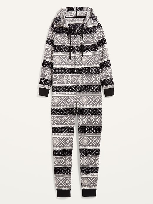 View large product image 2 of 3. Patterned Micro Performance Fleece Hooded One-Piece Pajamas
