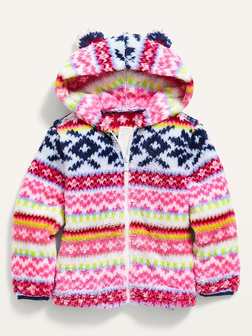 View large product image 1 of 2. Fair Isle Hooded Sherpa Critter Jacket for Toddler Girls