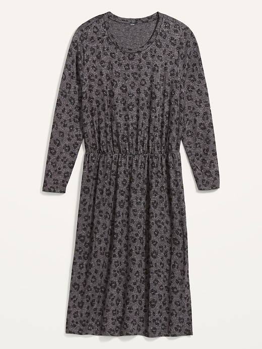 View large product image 2 of 2. Cozy Plush-Knit Waist-Defined Plus-Size Midi Dress