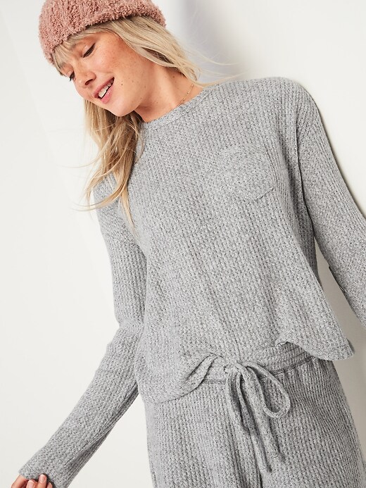 View large product image 1 of 2. Cozy Thermal-Knit Chest-Pocket Long-Sleeve Lounge Top