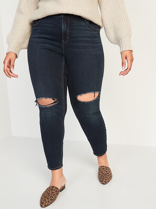 Image number 1 showing, High-Waisted Secret-Slim Pockets Rockstar Super Skinny Plus-Size Ripped Jeans