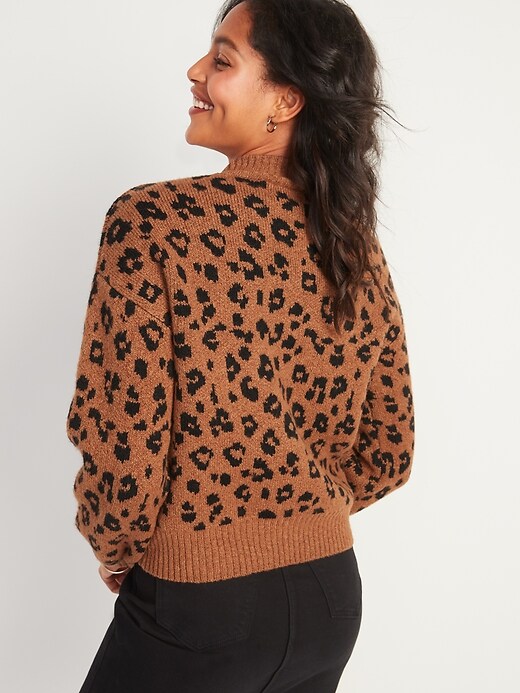 Image number 2 showing, Cozy Leopard-Print Mock-Neck Sweater for Women
