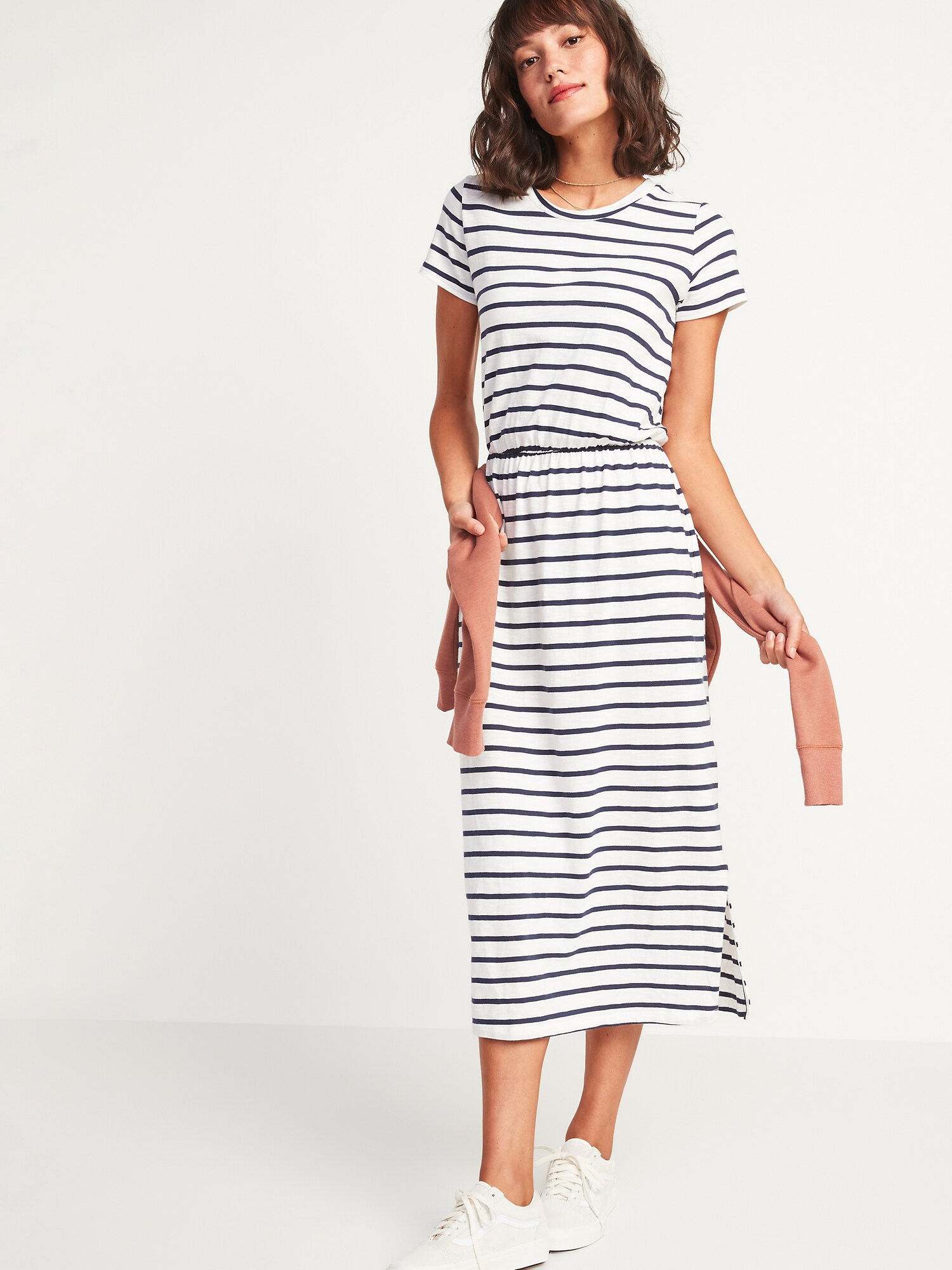 Waist Defined Slub Knit Midi T Shirt Dress Old Navy