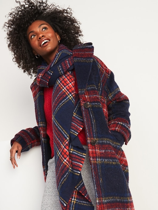 Image number 3 showing, Oversized Soft-Brushed Plaid Button-Front Coat for Women