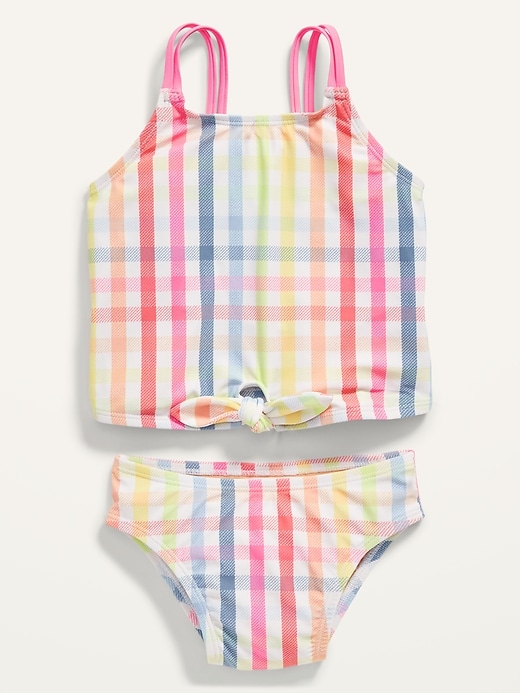 View large product image 1 of 2. Plaid Tie-Front Tankini Swim Set for Toddler Girls