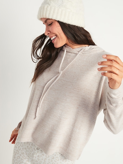 Image number 1 showing, Soft-Brushed Plush-Knit Pullover Lounge Hoodie