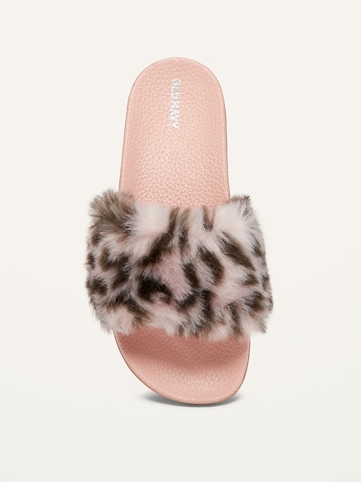 View large product image 2 of 3. Faux-Fur Leopard-Print Pool Slides for Girls