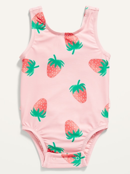 View large product image 1 of 2. Strawberry-Print Ruffle-Trim Swimsuit for Baby