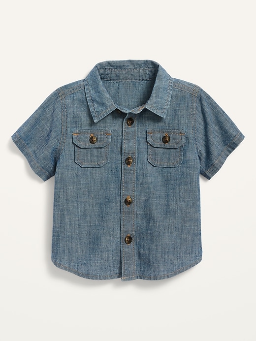 View large product image 1 of 1. Short-Sleeve Jean Utility Shirt for Baby