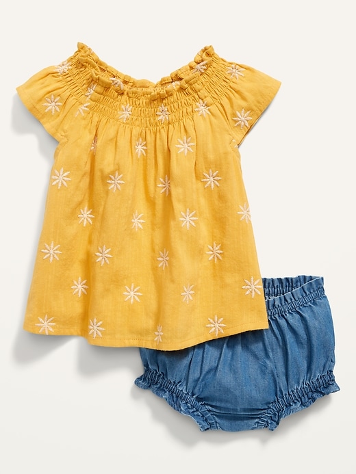 View large product image 1 of 2. Printed Smocked-Neck Top and Solid Bloomers Set for Baby