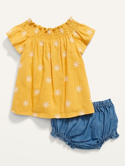 View large product image 2 of 2. Printed Smocked-Neck Top and Solid Bloomers Set for Baby