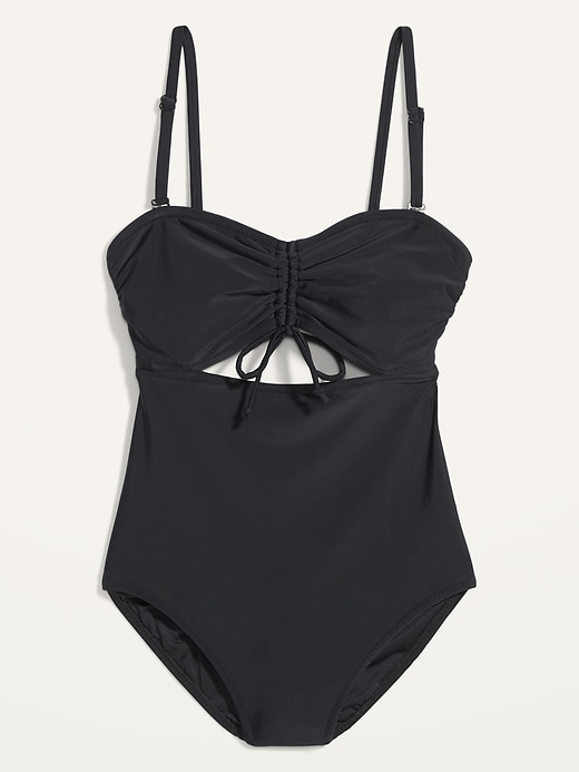 View large product image 2 of 2. Ruched-Bodice Bandeau One-Piece Swimsuit