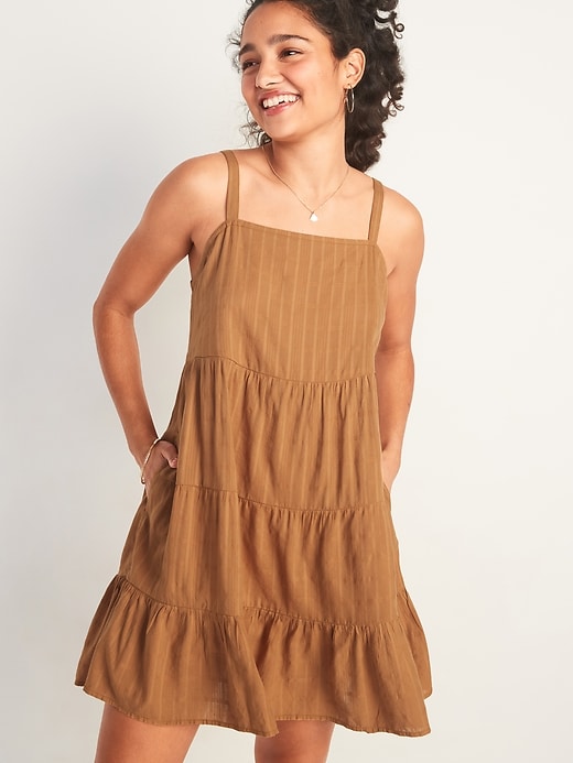 Image number 1 showing, Sleeveless Tiered Dobby Swing Dress