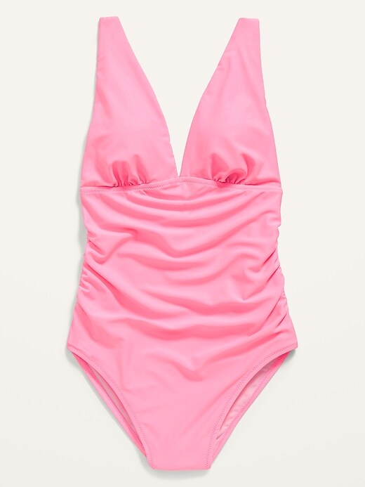 Image number 4 showing, Ruched Deep V-Neck One-Piece Swimsuit