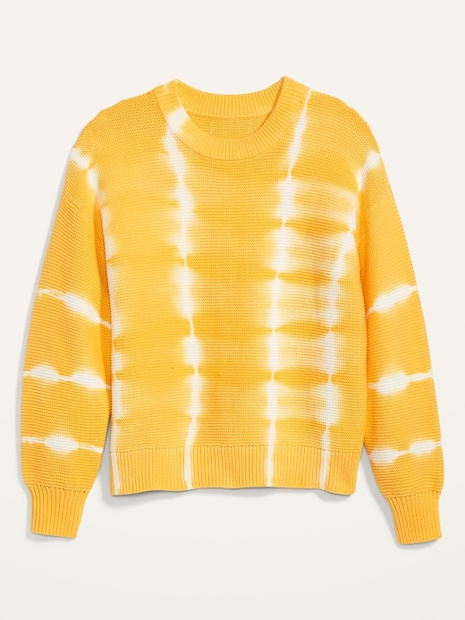 View large product image 1 of 1. Tie-Dye Stripe Textured Crew-Neck Sweater