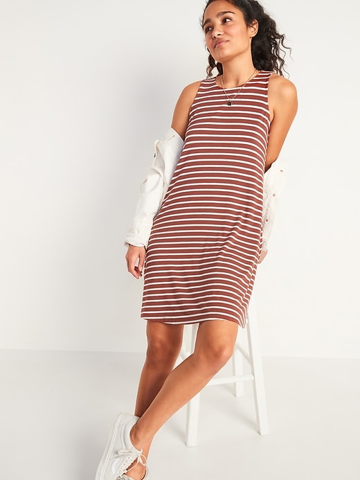 Image number 3 showing, Striped Jersey-Knit Sleeveless Swing Dress
