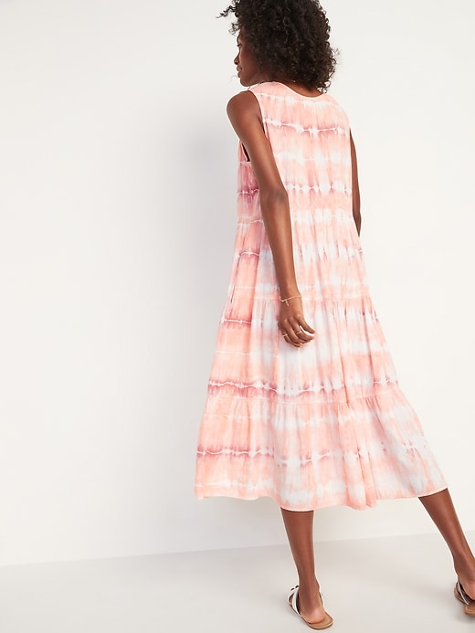 Image number 2 showing, Tiered Tie-Neck Tie-Dyed Midi Swing Dress for Women