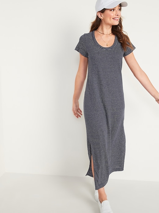 Image number 1 showing, Striped Linen-Blend Maxi T-Shirt Shift Dress