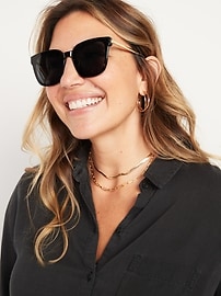 View large product image 3 of 3. Black Square-Frame Sunglasses for Women