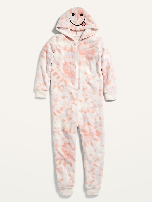 View large product image 2 of 2. Gender-Neutral Tie-Dyed Micro Fleece Hooded One-Piece Pajamas for Kids