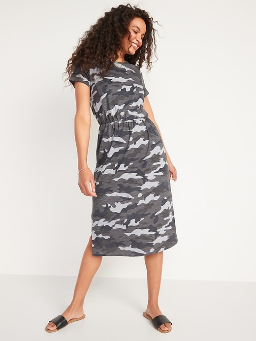 View large product image 1 of 2. Waist-Defined Slub-Knit Midi Dress
