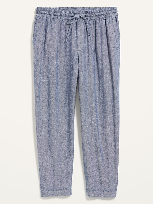 Image number 4 showing, High-Waisted Linen-Blend Plus-Size Straight Cropped Pants