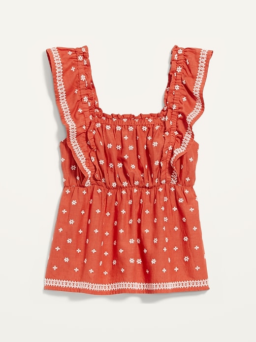 Image number 4 showing, Sleeveless Ruffled Embroidered Swing Blouse