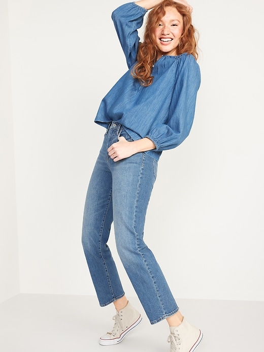Image number 3 showing, Smocked-Yoke Button-Front Jean Blouse