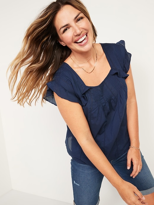 Image number 1 showing, Oversized Pintucked Short-Sleeve Swing Blouse