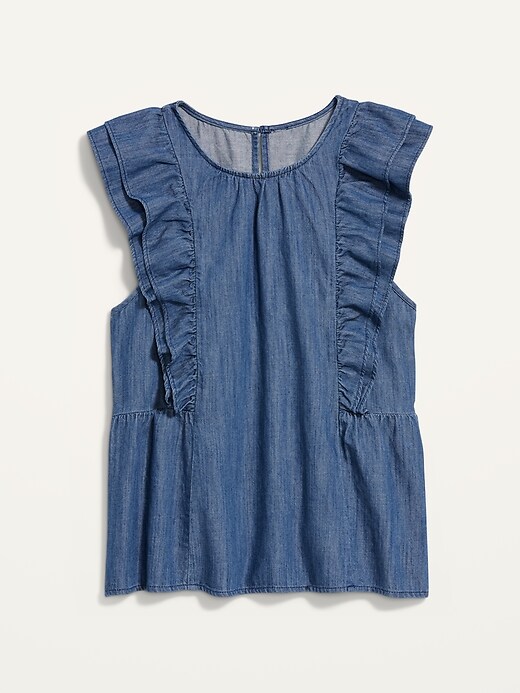 Image number 4 showing, Sleeveless Ruffled Jean Top