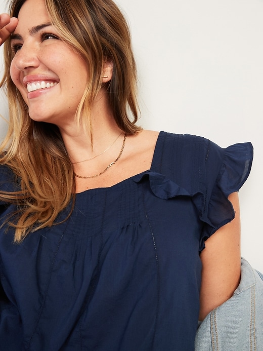 Image number 3 showing, Oversized Pintucked Short-Sleeve Swing Blouse