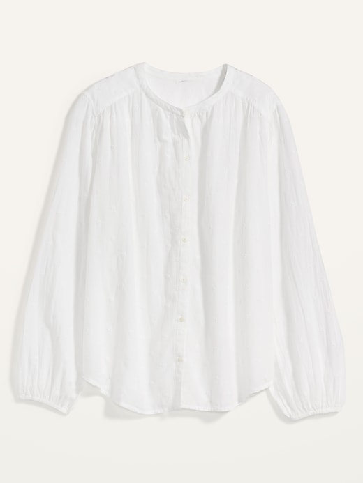 View large product image 2 of 2. Oversized Embroidered Button-Front Poet Blouse
