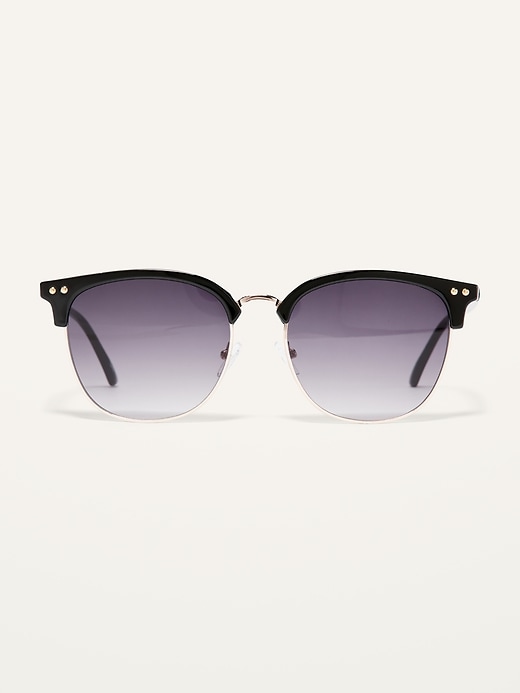 View large product image 1 of 3. Gender-Neutral Black/Gold Round-Frame Sunglasses for Adults
