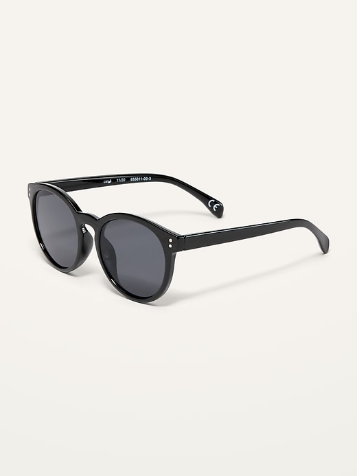 View large product image 2 of 3. Gender-Neutral Black Round-Frame Sunglasses for Adults