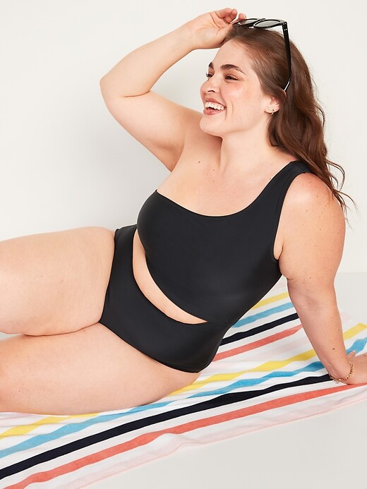 Image number 3 showing, One-Shoulder Side-Cutout Plus-Size One-Piece Swimsuit