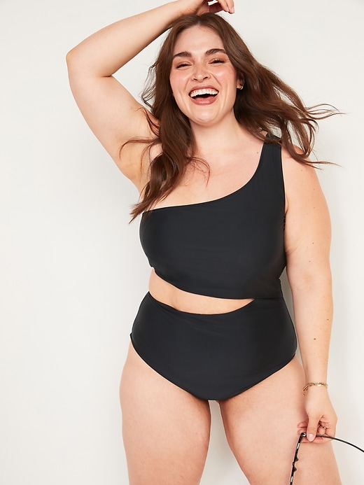 Image number 1 showing, One-Shoulder Side-Cutout Plus-Size One-Piece Swimsuit