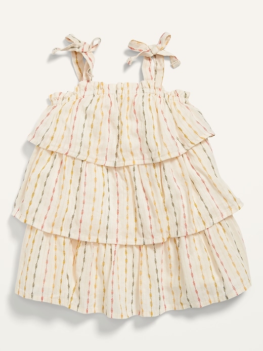 View large product image 1 of 2. Tiered Sleeveless Tie-Shoulder Swing Dress for Baby