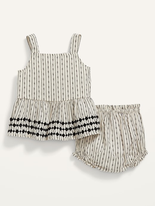 View large product image 2 of 2. Sleeveless Button-Front Embroidered Peplum Top and Bloomers Set for Baby