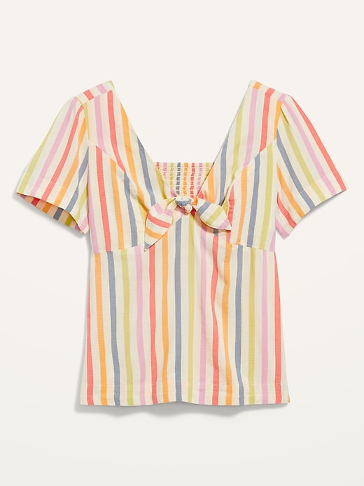 Image number 4 showing, Short-Sleeve Smocked Knotted Striped Blouse
