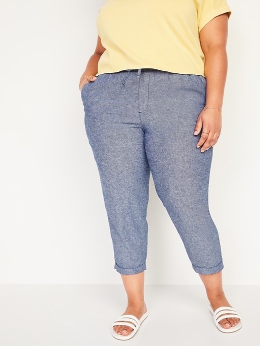Image number 1 showing, High-Waisted Linen-Blend Plus-Size Straight Cropped Pants