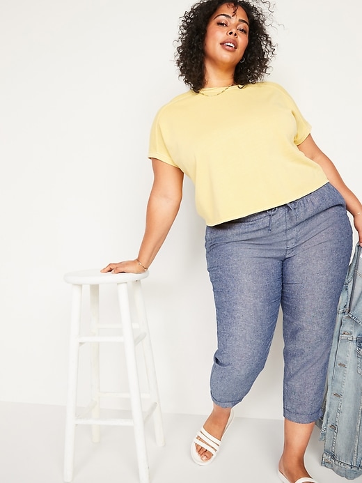 Image number 3 showing, High-Waisted Linen-Blend Plus-Size Straight Cropped Pants