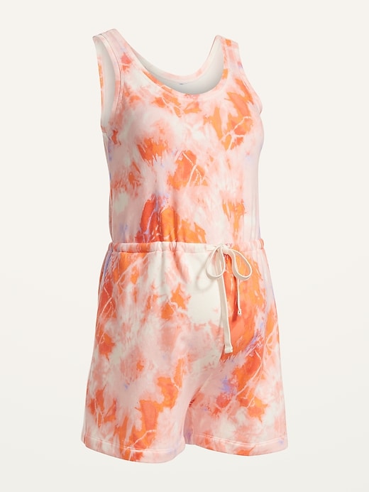 Image number 4 showing, Maternity Sleeveless Tie-Dye French-Terry Beach Romper -- 4-inch inseam