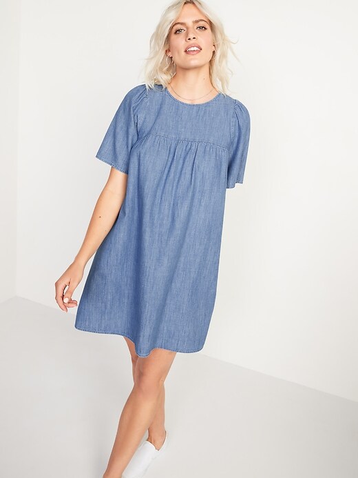 Image number 1 showing, Chambray Tie-Back Swing Dress