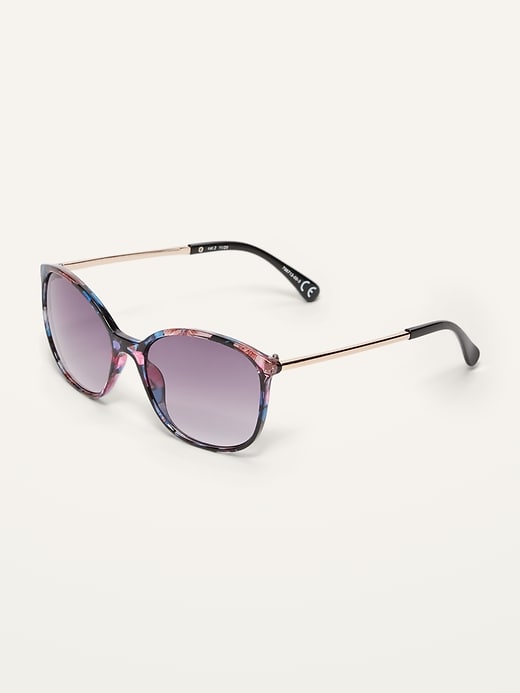 View large product image 2 of 3. Multi-Color Marbled Square-Frame Sunglasses