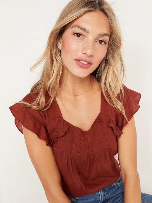 Image number 1 showing, Oversized Flutter-Sleeve Pintucked Swing Blouse