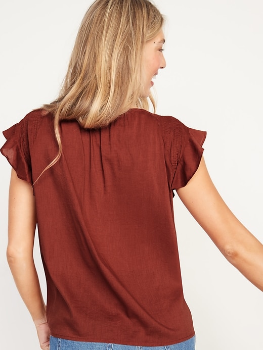 Image number 2 showing, Oversized Flutter-Sleeve Pintucked Swing Blouse