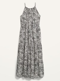 View large product image 3 of 3. Sleeveless Tiered Palm-Print Maxi Swing Dress