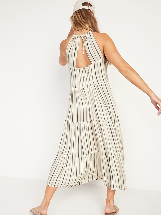 Image number 2 showing, Sleeveless High-Neck Crinkled Tiered Maxi Swing Dress